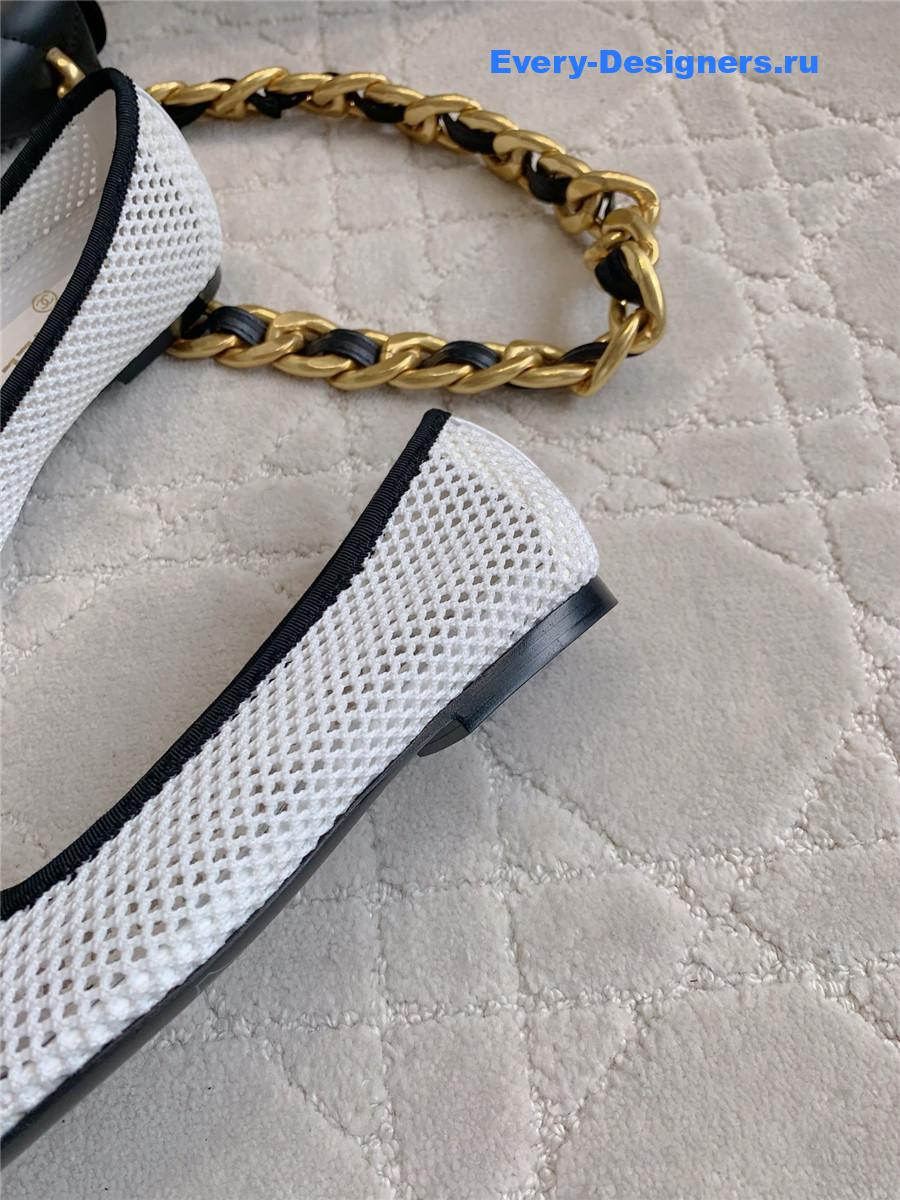 Ch**el white embroidered cc ballerina flats