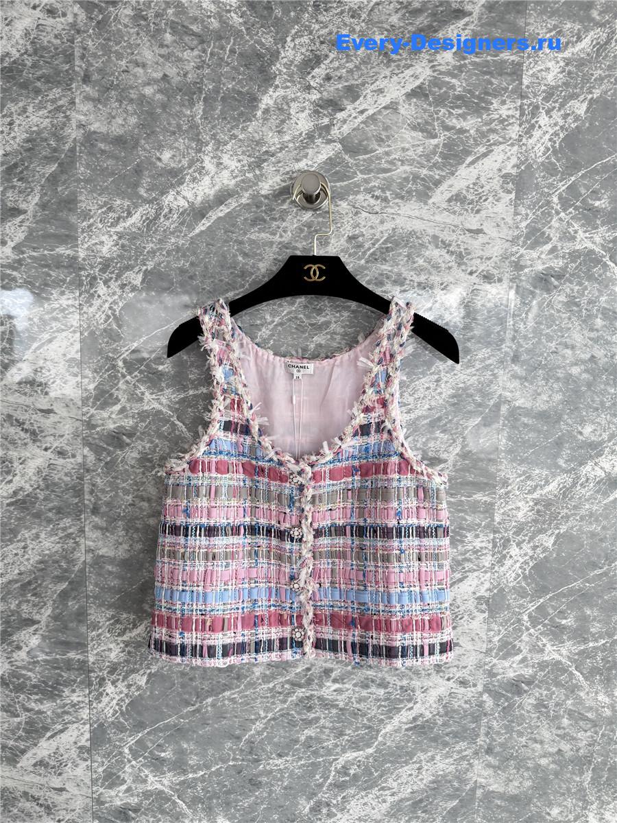 Ch**el pink cotton & silk tweed vest