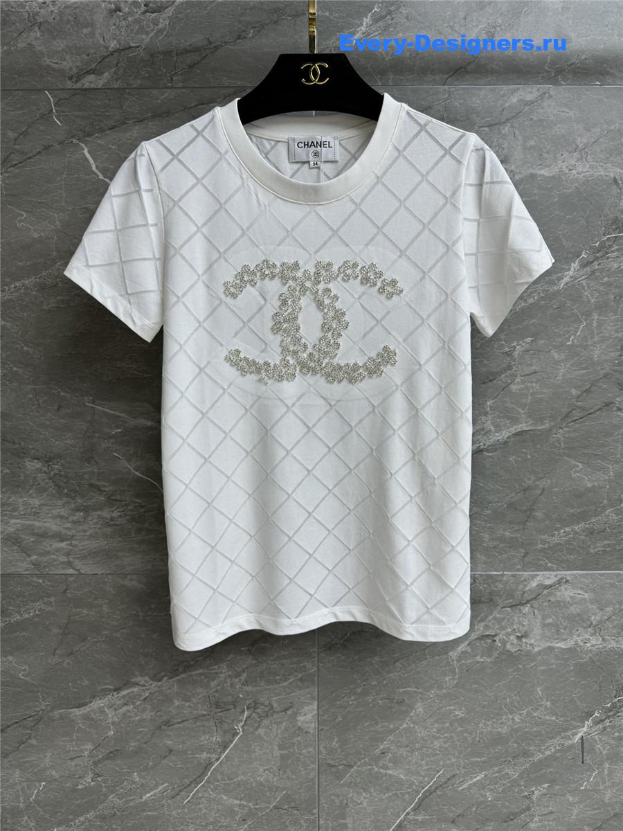 Ch**el white cc beaded t-shirt