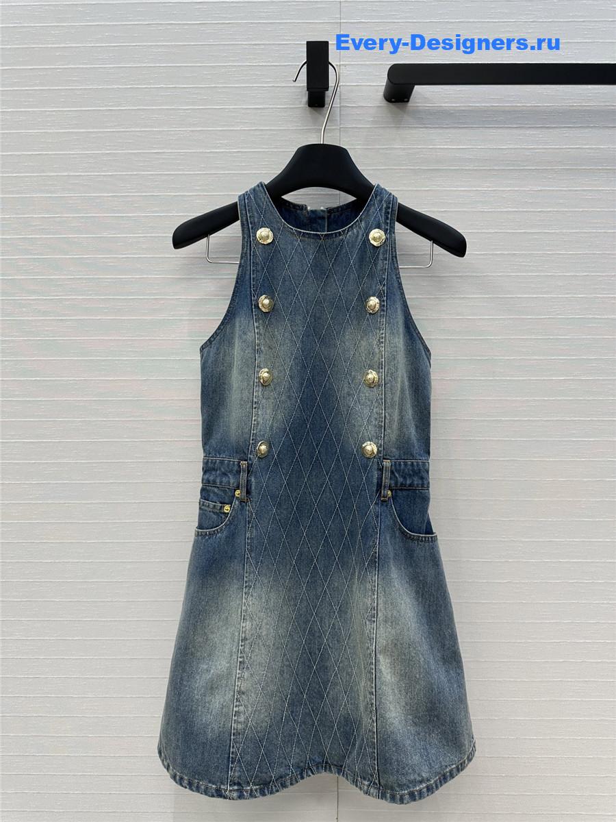 BALMAIN Embroidered Denim Mini Dress