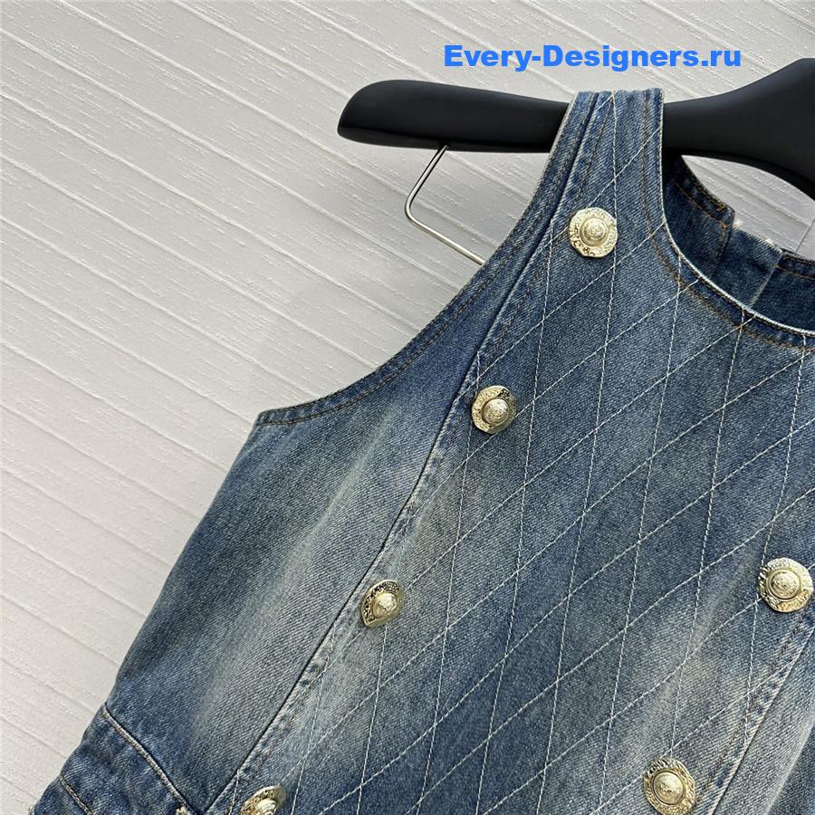 BALMAIN Embroidered Denim Mini Dress