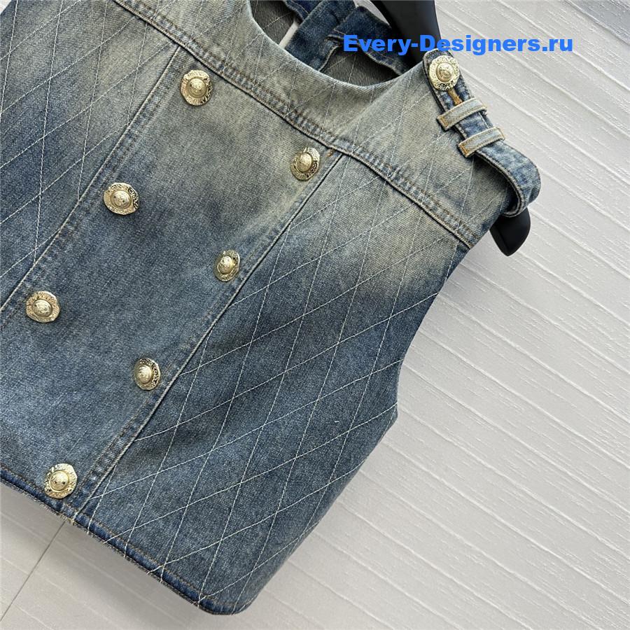 Balmain Buttoned Denim Crop Top