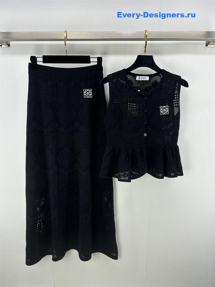 L0ew* black lace vest skirt suit