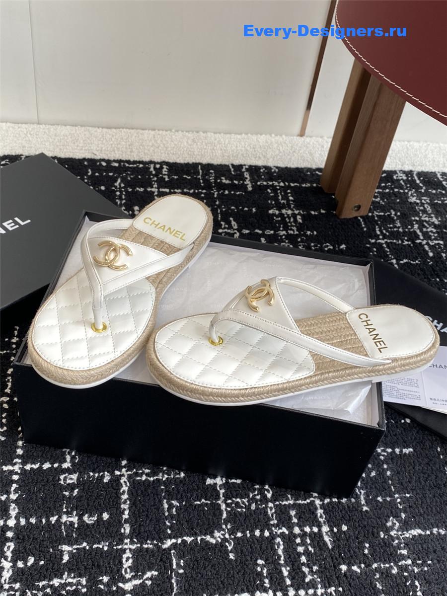 Ch**el white suede thongs