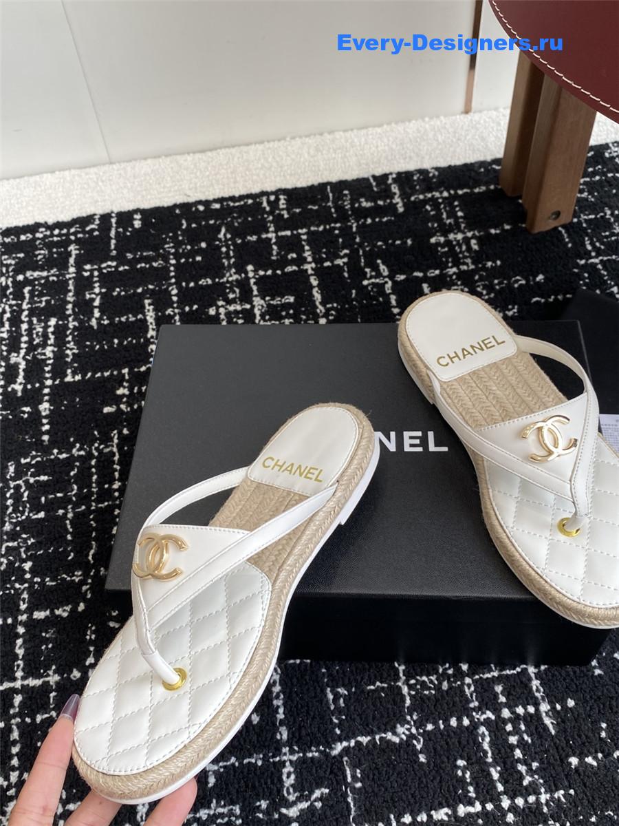 Ch**el white suede thongs