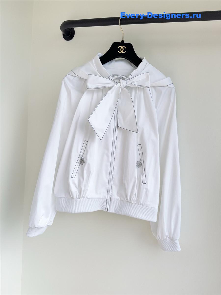 Ch**el white ribbon bow jacket