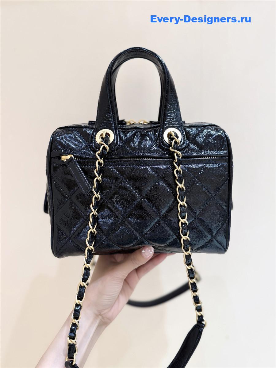 Ch**el black patent suitcase