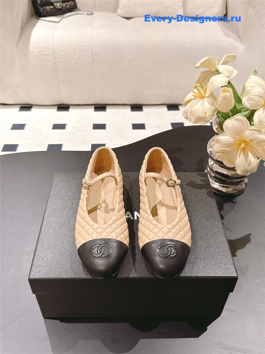 Ch**el beige cotton lambskin mary janes