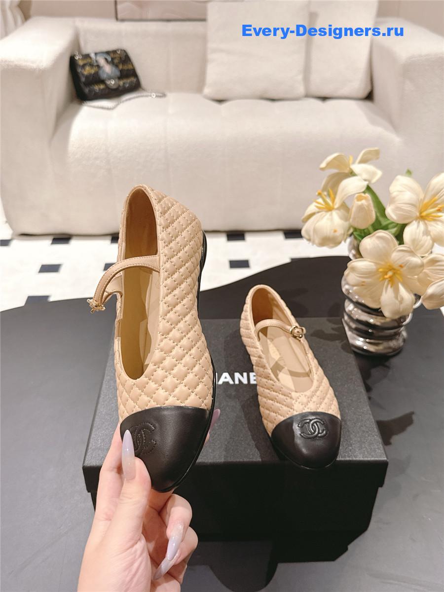 Ch**el beige cotton lambskin mary janes