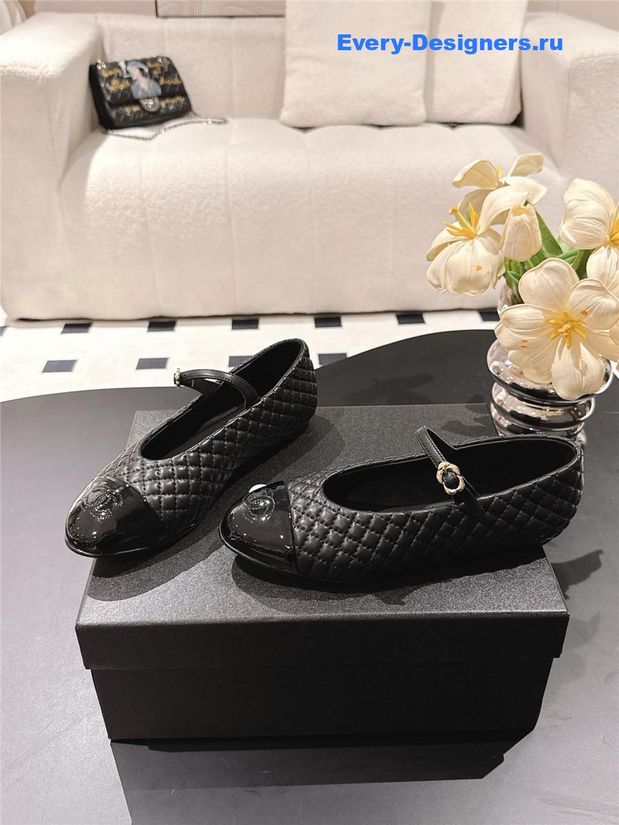 Ch**el black cotton lambskin mary janes