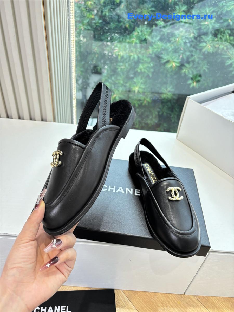 Ch**el black wool leather mary jane sandals