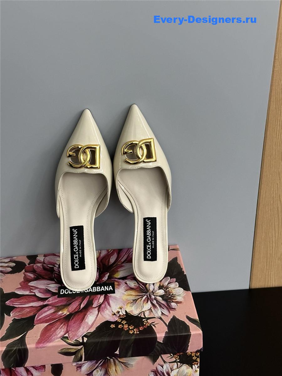 Dolce & Gabbana White Patent Mules