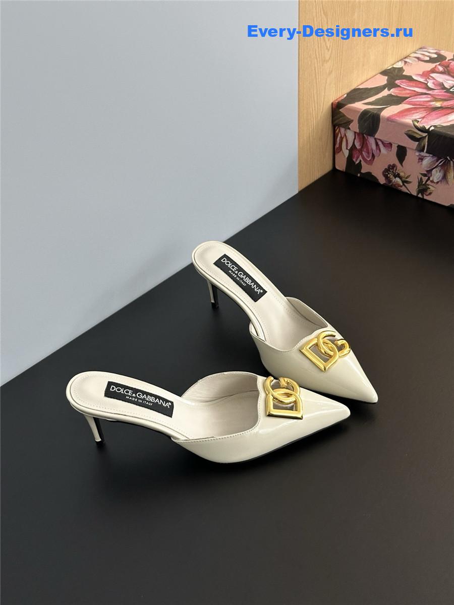 Dolce & Gabbana White Patent Mules