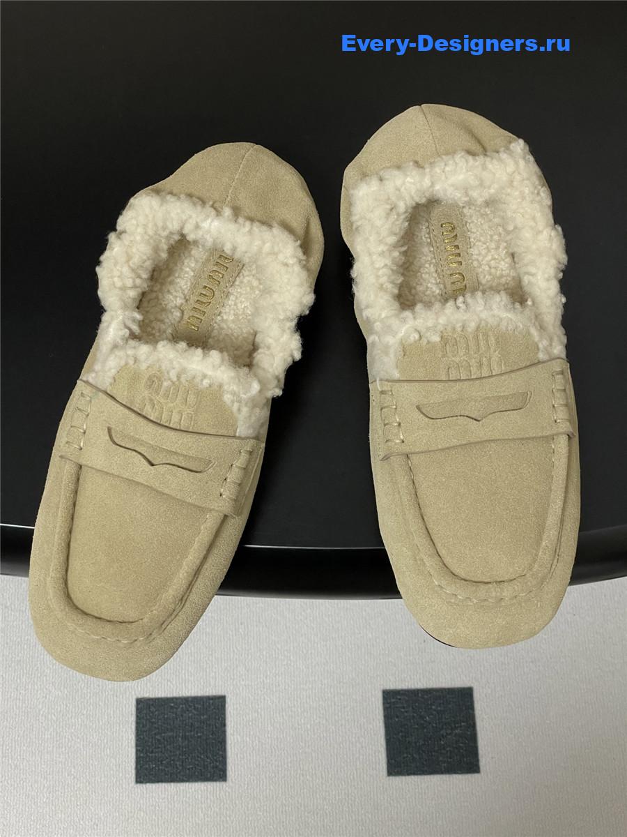 Miu Miu Beige Shearling Loafers