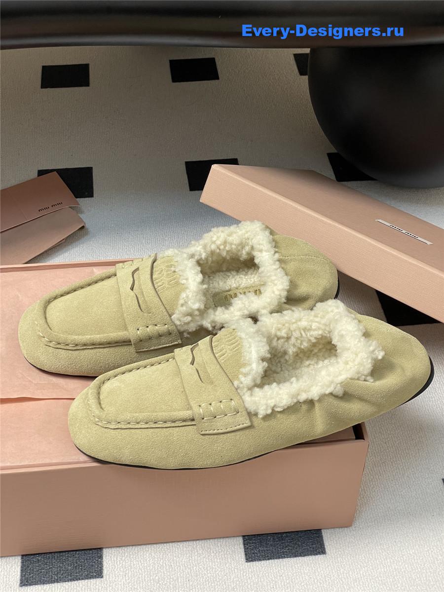 Miu Miu Beige Shearling Loafers