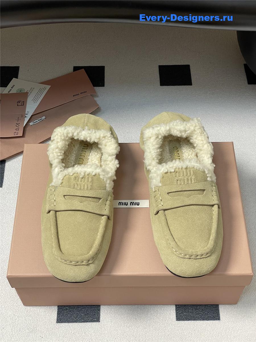Miu Miu Beige Shearling Loafers