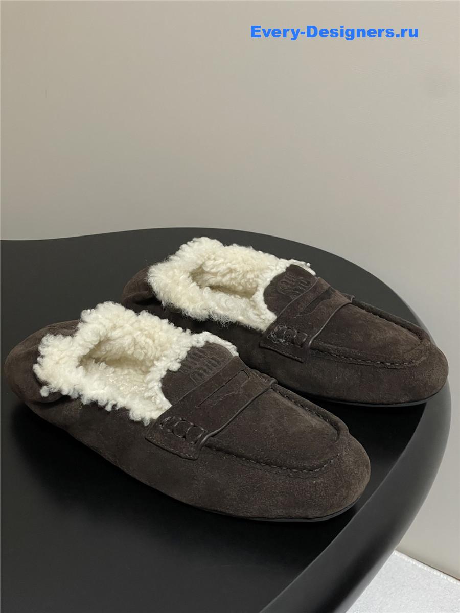 Miu Miu Brown Shearling Loafers