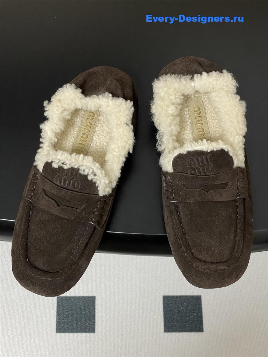 Miu Miu Brown Shearling Loafers