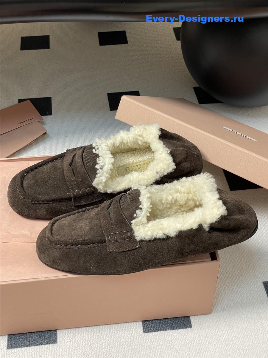 Miu Miu Brown Shearling Loafers