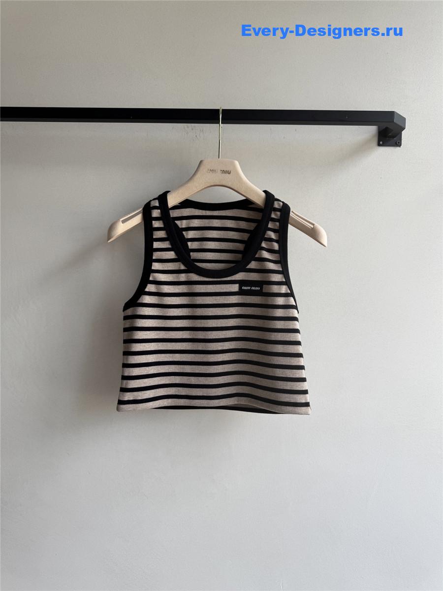 Miu Miu Striped Ribbed Tank Top