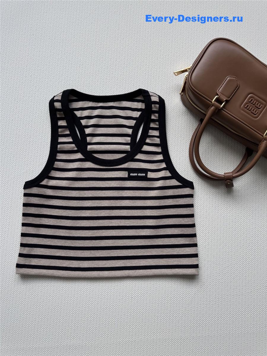 Miu Miu Striped Ribbed Tank Top