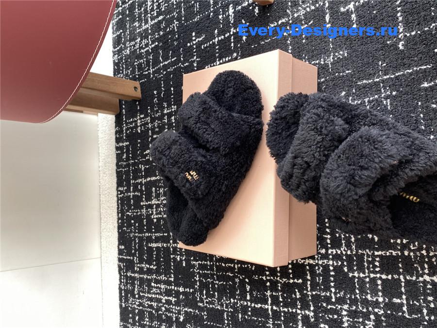 Miu Miu Black Shearling Sandals