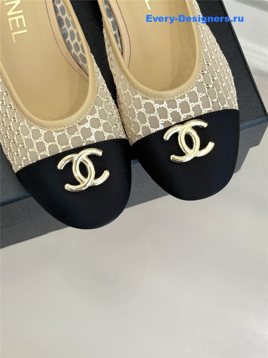 Ch**el mesh rhinestone cc chunky heel slippers