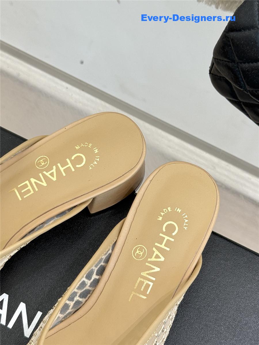 Ch**el mesh rhinestone cc chunky heel slippers