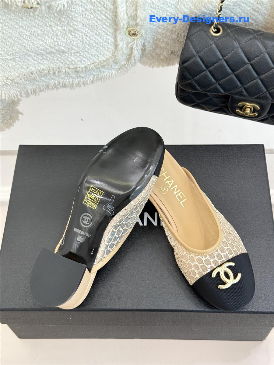 Ch**el mesh rhinestone cc chunky heel slippers