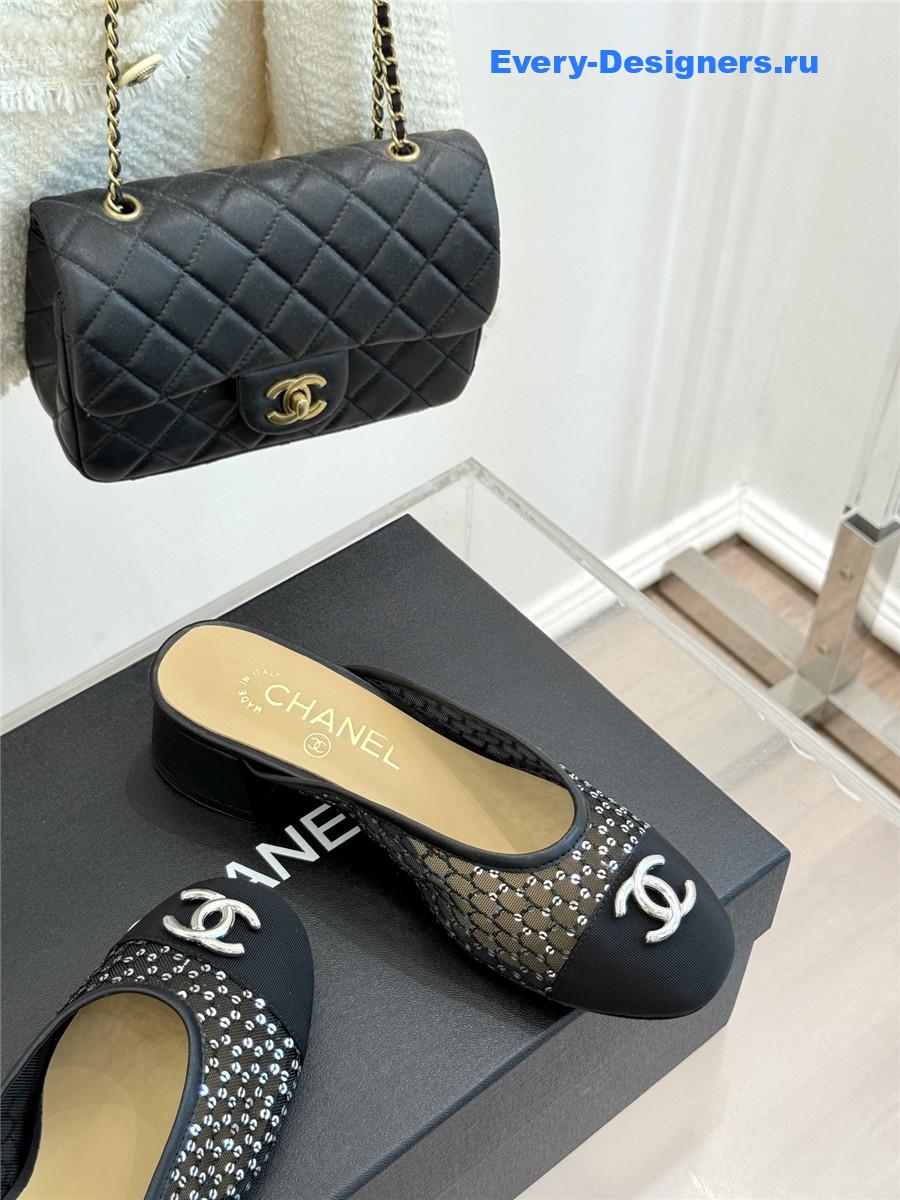 Ch**el black rhinestone slippers