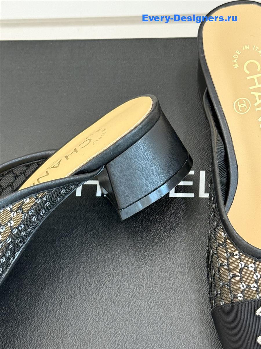 Ch**el black rhinestone slippers