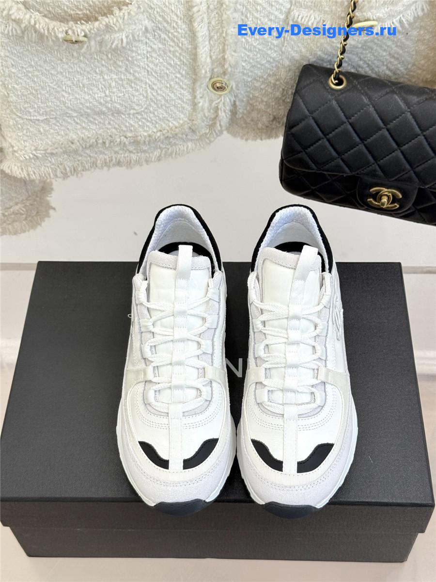 Ch**el laminated calfskin suede white trainers