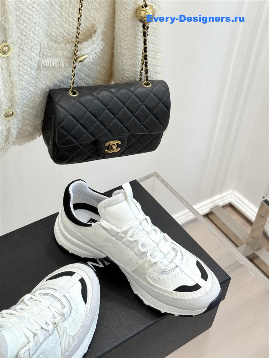 Ch**el laminated calfskin suede white trainers