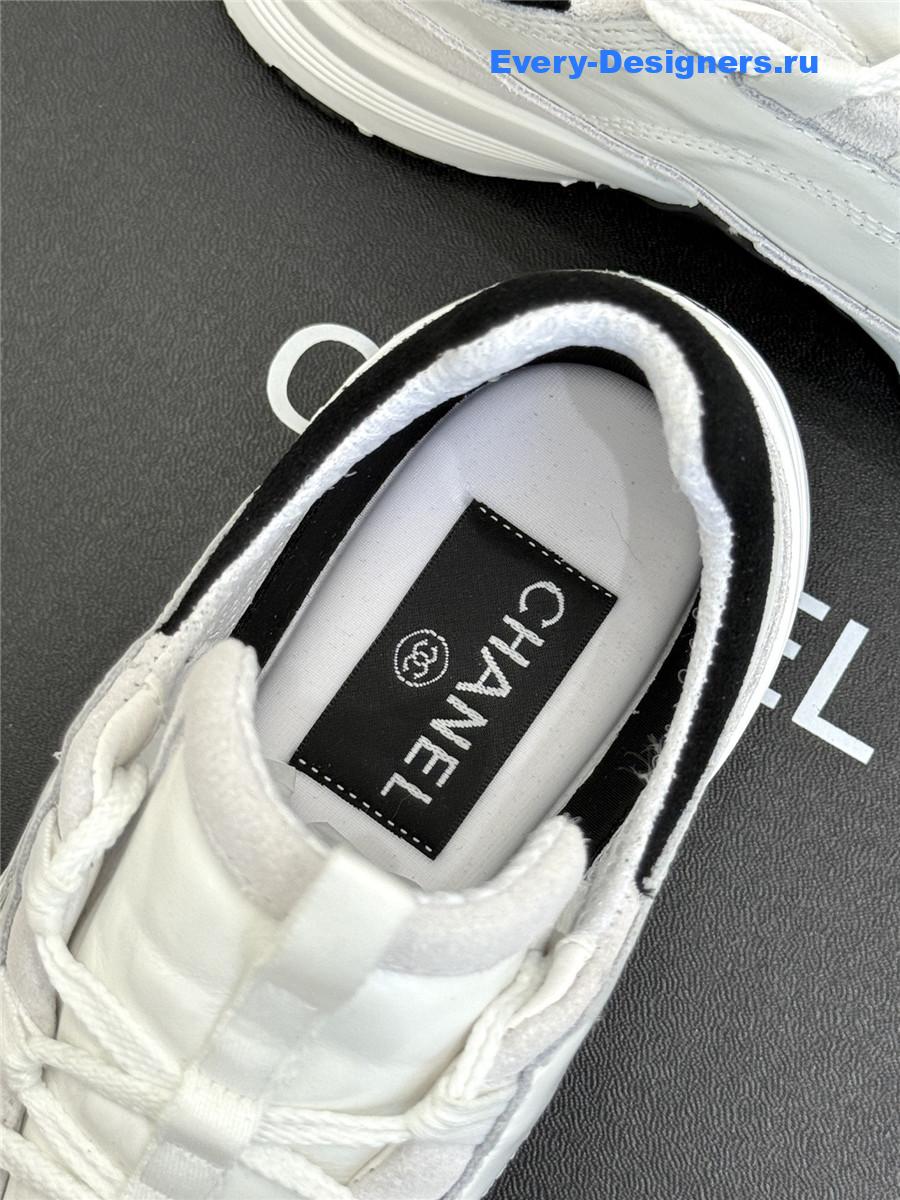 Ch**el laminated calfskin suede white trainers