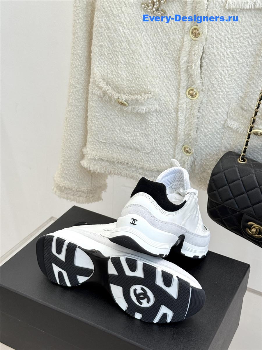 Ch**el laminated calfskin suede white trainers