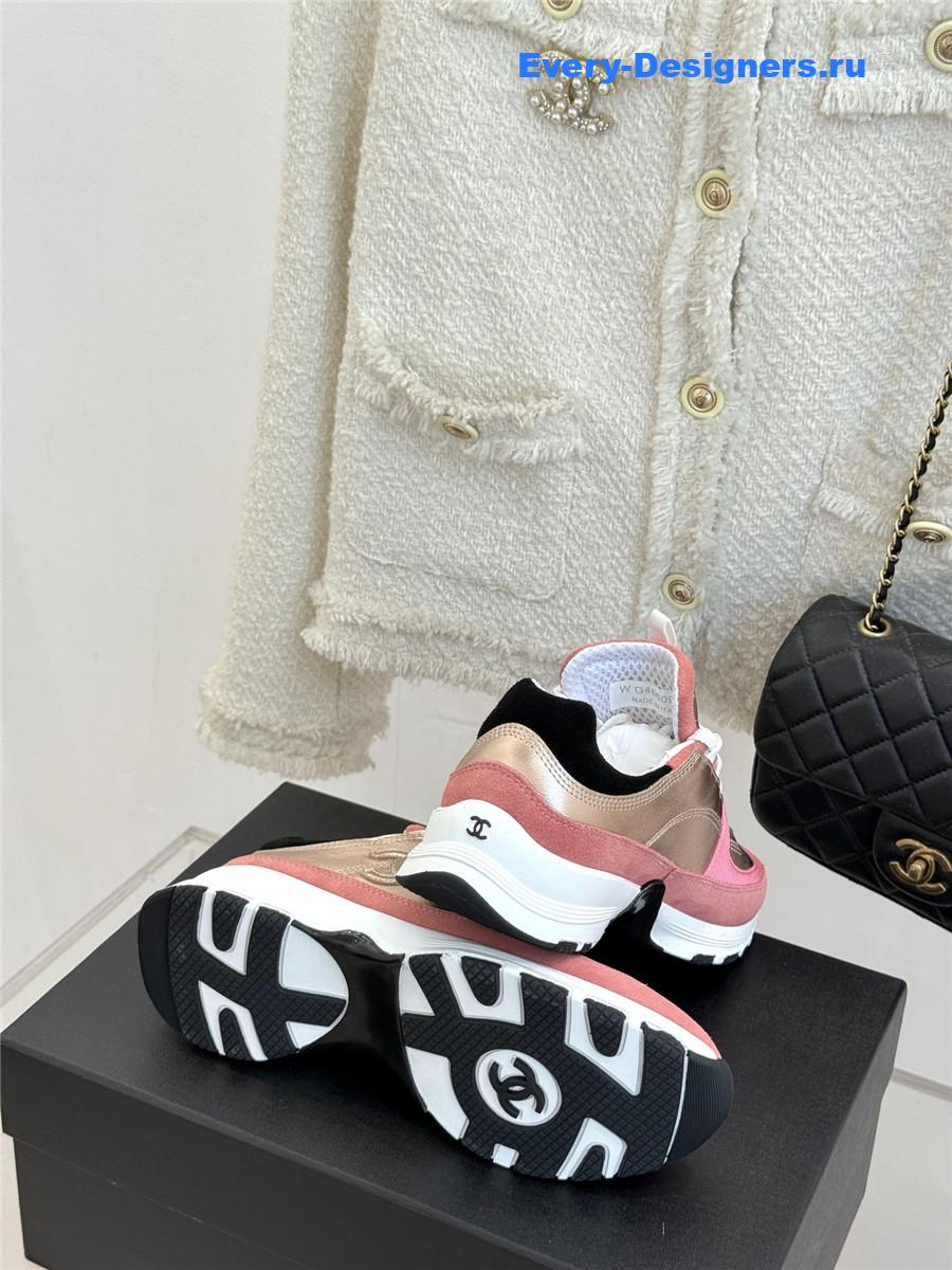 Ch**el laminated calfskin suede pink trainers
