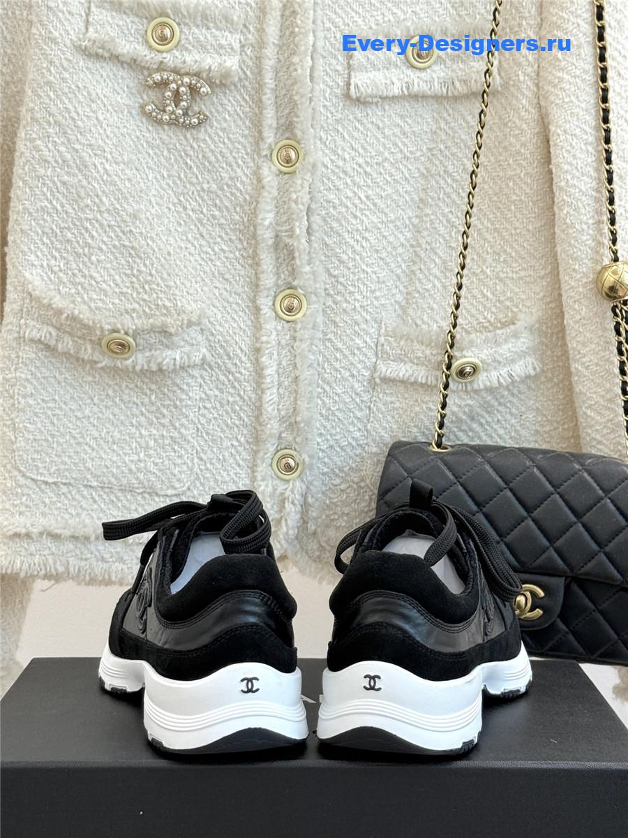 Ch**el laminated calfskin suede black trainers