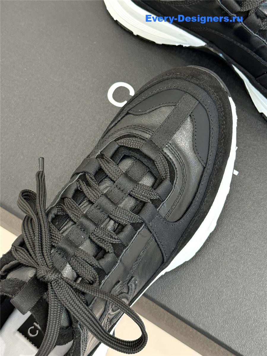 Ch**el laminated calfskin suede black trainers