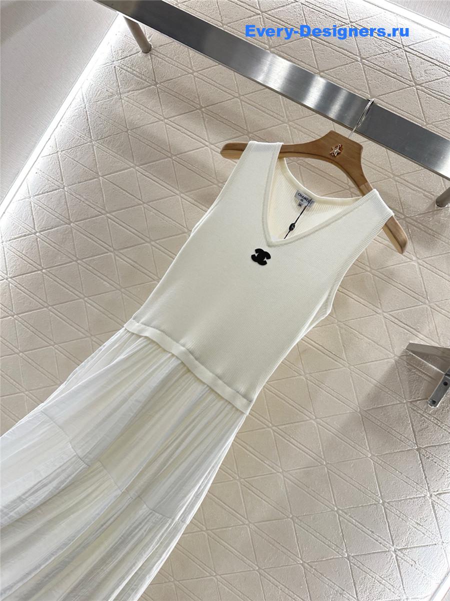 Ch**el white knitted patchwork dress