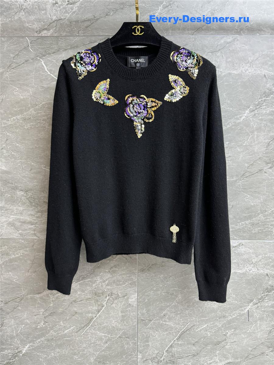 Ch**el sequins embroidered cashmere sweater