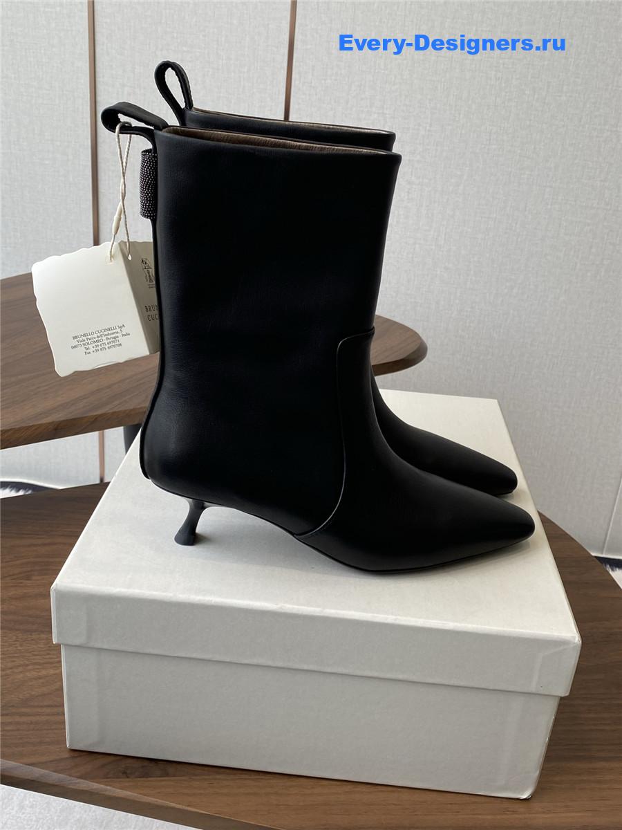 BC Bead-Embellished Black Leather Ankle Boots