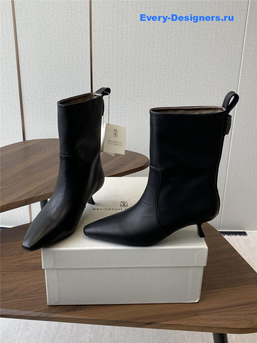 BC Bead-Embellished Black Leather Ankle Boots