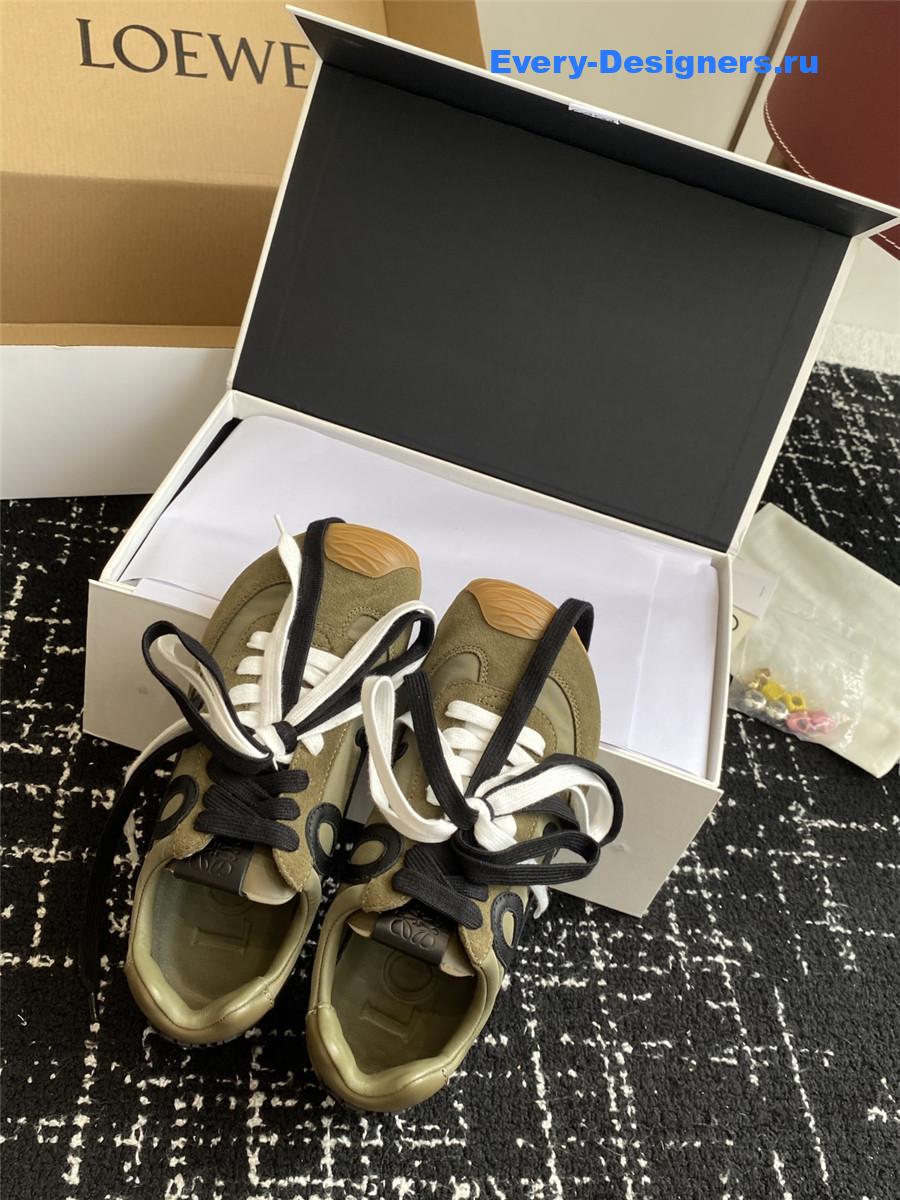 L0ew* ballet runner 2.0 green leather sneakers