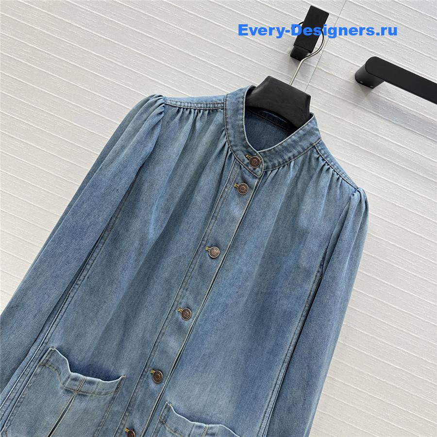 Chloé High Neck Gathered Denim Jacket