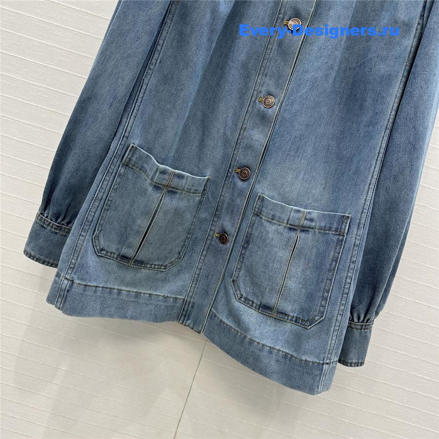 Chloé High Neck Gathered Denim Jacket