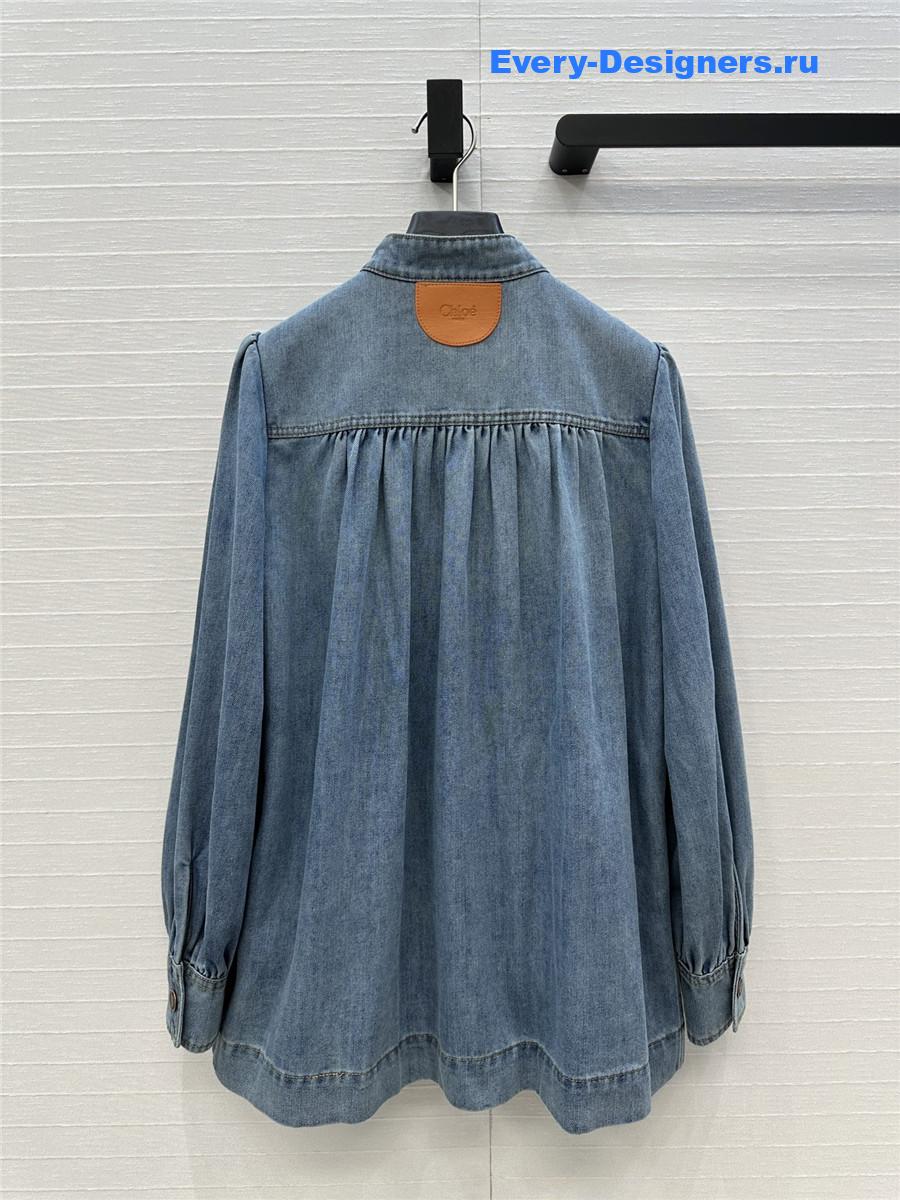 Chloé High Neck Gathered Denim Jacket