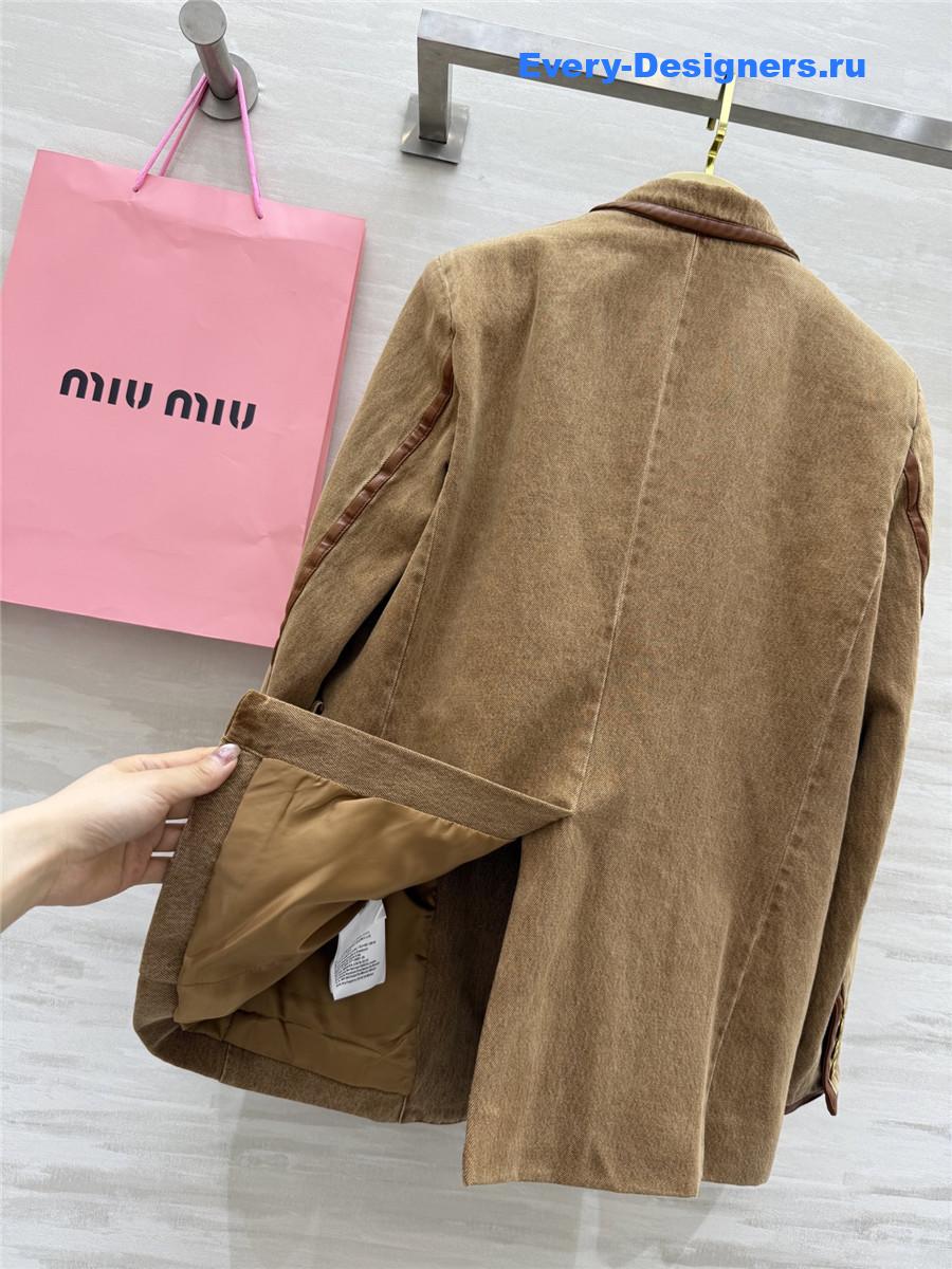 Miu Miu Acid-Wash Denim Blazer In Brown