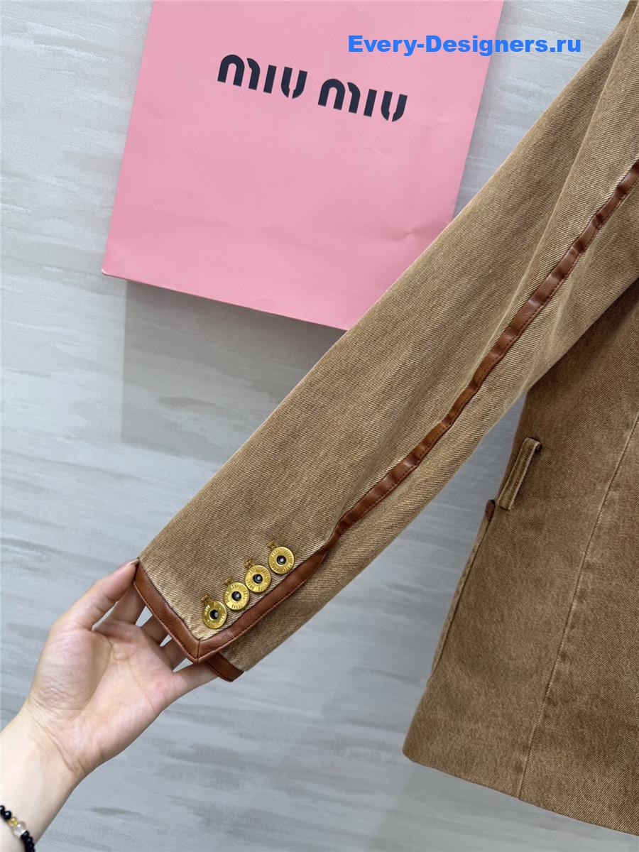 Miu Miu Acid-Wash Denim Blazer In Brown