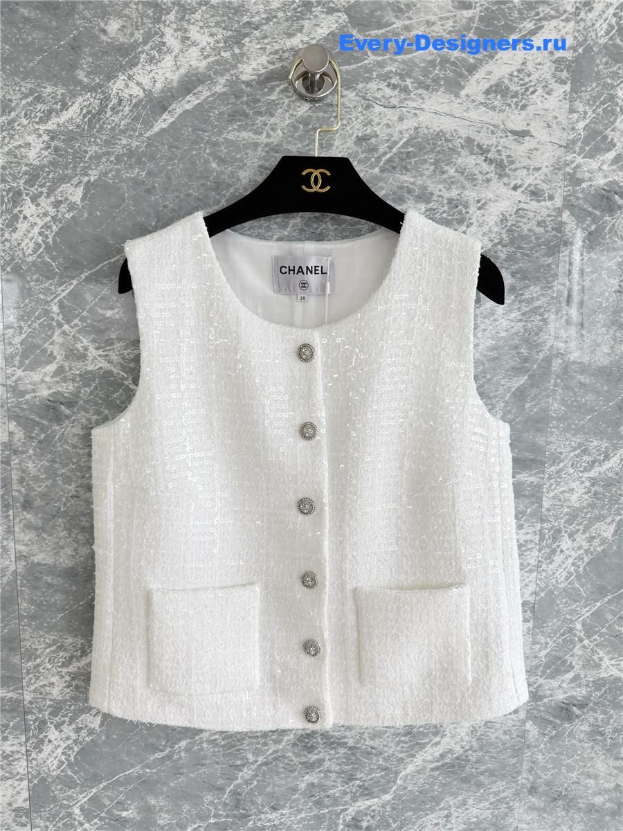 Ch**el white sequin tweed vest
