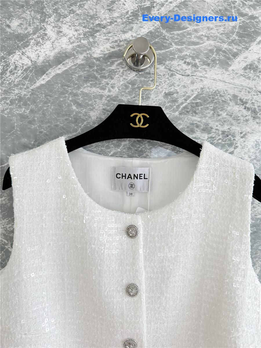 Ch**el white sequin tweed vest